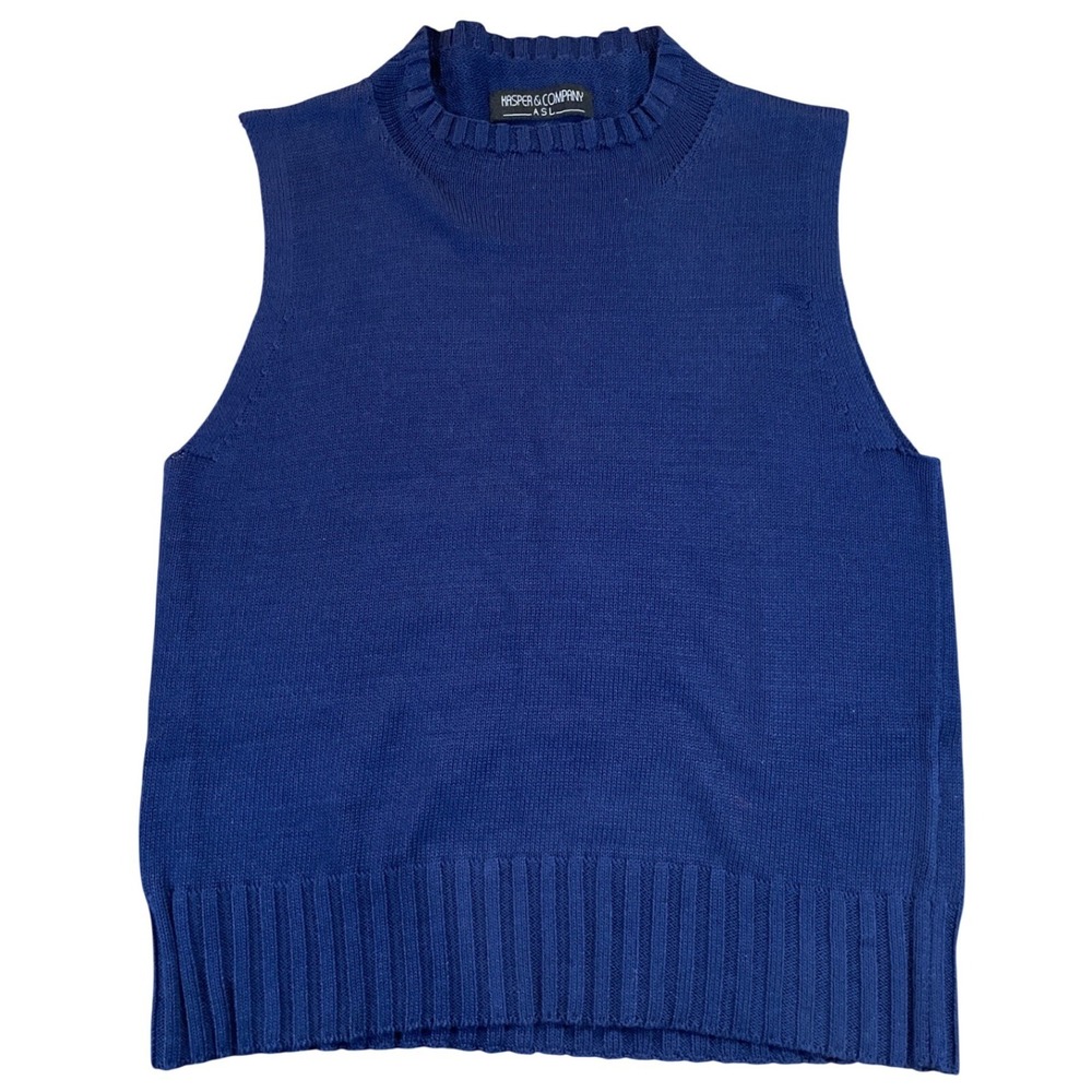 Kasper & Company Womens 100% Cotton Navy Blue Mock Neck Sweater Vest Size M